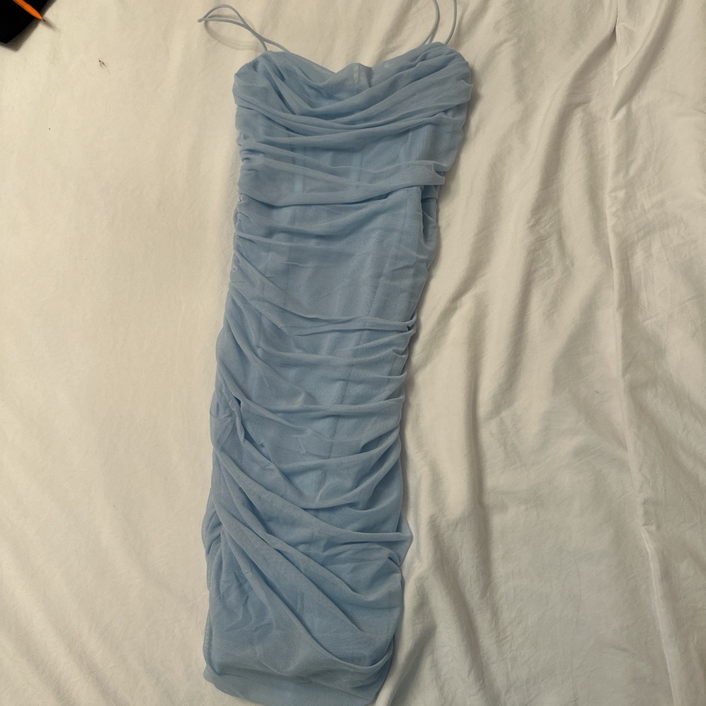 Princess Polly Bloom Mini Dress Baby Blue, in great condition, size: 0